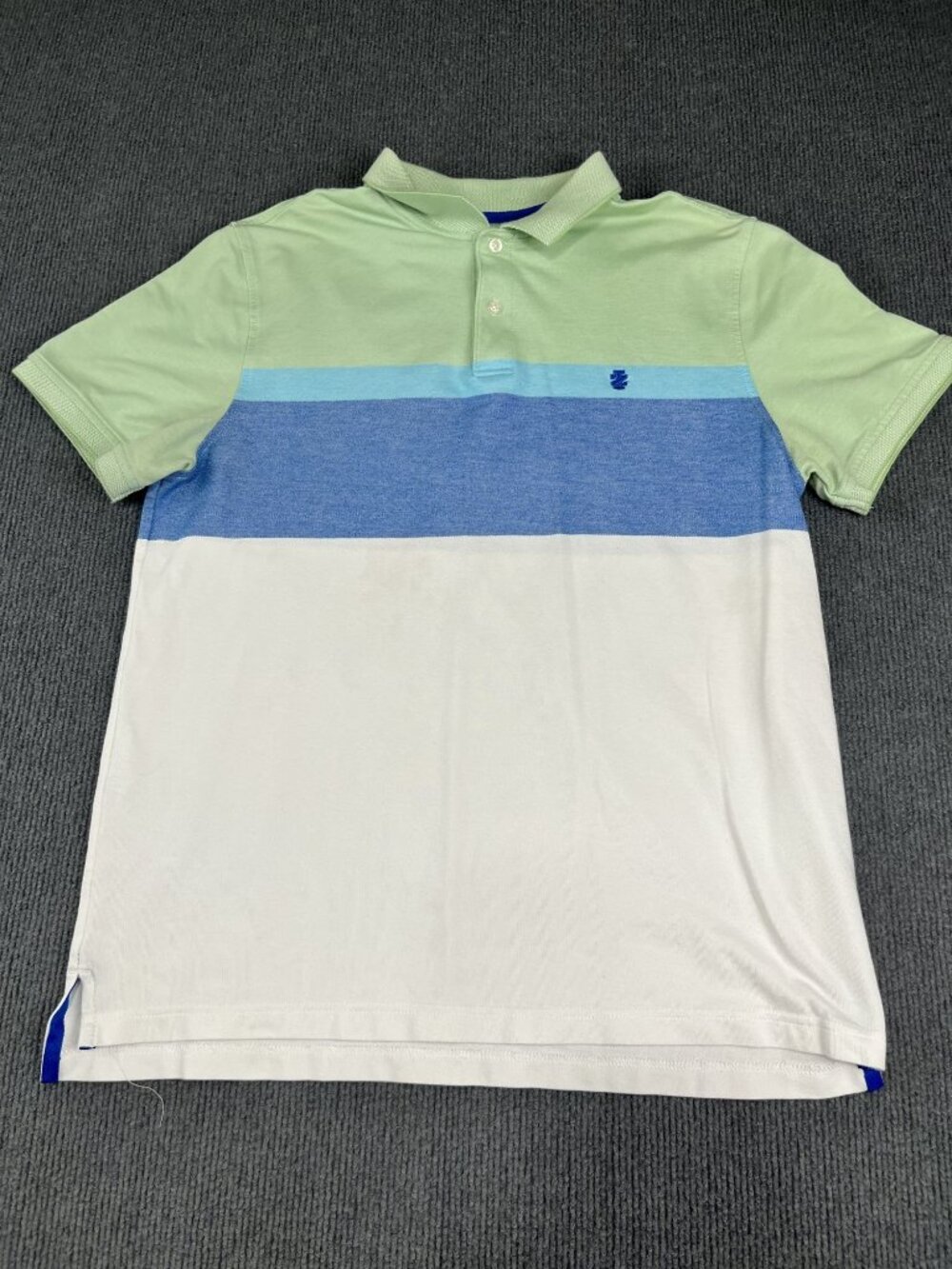 Izod Mens Advantage Performance Polo Shirt Green/Blue/White Striped Stretch L